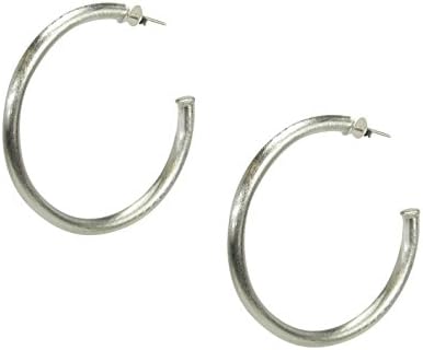 Small Everybody's Favorite 2 Inch Tubular Lightweight Hoop Earrings in Brushed Silver Plated