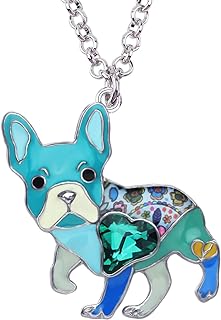 Enamel Alloy Rhinestone French Bulldog Puppy Necklace Pendant Pet Jewelry For Women Girls Ladies Party Gifts (Blue)