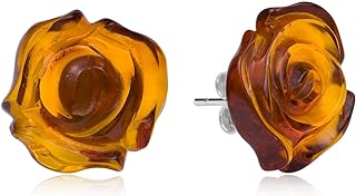 Ian and Valeri Co. Amber Sterling Silver Carved Flat Rose Stud Earrings