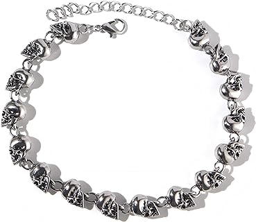 Unisex Punk Style Skull Link Chain Bracelet with Lobster Claw Clasp - Zinc Alloy - Caiyao Skeleton Jewelry Gift