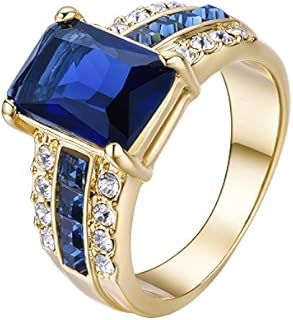 Royal Blue Yoursfs Statement Ring with Cubic Zirconia for Women, Vintage Design, 18K White Gold Plated Wedding Ring