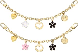 Zinc Clasp Women's Purse Charm Bracelet, HOSBY 2 Pcs Flower-shaped Bag Chains Pendant for Wallet and Shoulder Bag Decorations