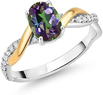 10K Yellow Gold & 925 Sterling Silver Oval Amethyst Lab Grown Engagement Ring for Women, Twisted Interwoven Design