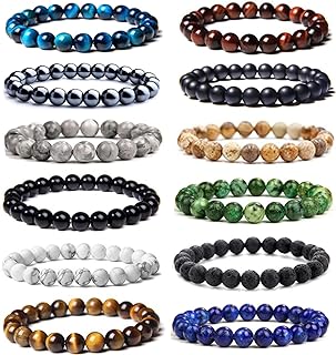 12Pcs 8mm Gorgeous Semi-Precious Gemstones Healing Crystal Stretch Beaded Bracelet Unisex Adjustable