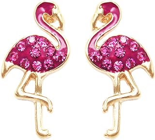 Alloy Push-Back Pink Flamingo Stud Earrings for Women by Rosemarie & Jubalee - Hypoallergenic Pave Design