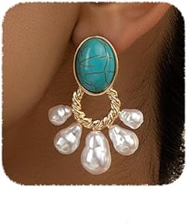 Elegant YERTTER Turquoise Drop Earrings with French Wire Back and Pearl Tassel Design for Women