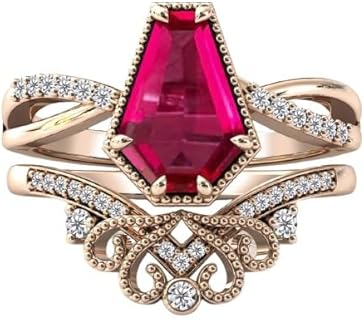 Coffin Shaped Ruby Engagement Ring Set 18k Gold Vintage Filigree Design Wedding Rings Sets 3.5 CT Art Deco Bridal Anniversary Rings Sets