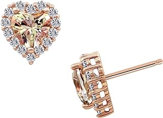 Amazon Collection Womens Rose Gold Plated Sterling Silver Infinite Elements Cubic Zirconia Heart Misty Rose Topaz Stud Earrings