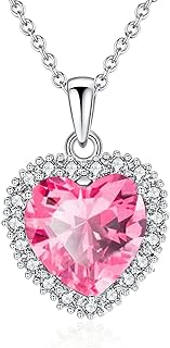 VONSSY Classic Heart Pendant Gemstone Necklace | Crystal Cubic Zirconia Birthstone Ruby Emerald Sapphire Necklace| 18K Platinum Gold Plated Chain | Vintage Meaningful Jewelry Gift for Mother Wife Girlfriend