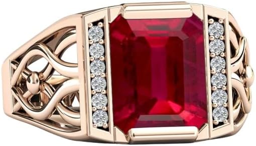 3 CT Vintage Ruby Engagement Ring Antique Men Wedding Ring Emerald Cut Red Gemstone Wedding Ring 14k Gold Ruby Ring For Men Statement Ring