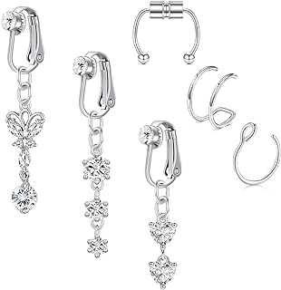 MODRSA Fake Belly Piercing Fake Belly Ring Fake Belly Button Ring Fake Belly Rings Fake Belly Button Piercing Clip on Belly Button Rings Silver Gold