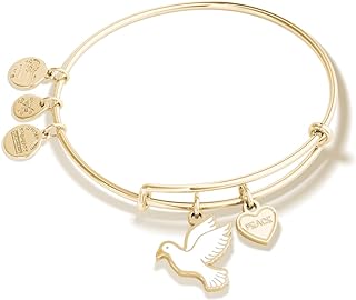 Slide Clasp White Gold Bangle with Dove Charm for Women, Bead Chain Accent, Alex and Ani Symbols and Tokens, No Gemstone, USA Made