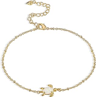 18K Gold Plated Turtle Charm Anklet with Lobster Claw Clasp and Mariner Chain, Inlaid Opal Gem Accent, Perfect for Women and Girls - Nickel and Copper Construction