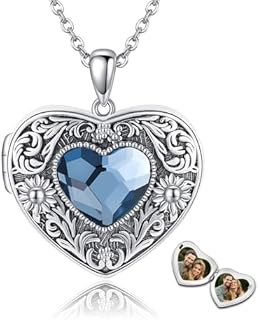 YAFEINI Heart Sunflower Locket Necklace in 925 Sterling Silver for Women, Cable Chain, No Gemstone, Unique Design