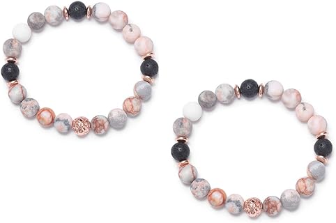 2 Pcs Anxiety Bracelets Essential Oil Bracelet for Women Aromatherapy Bracelet Pink Zebra Jasper Bracelet Stress Relief Beaded Bracelet for Girls Christmas Gifts 2023