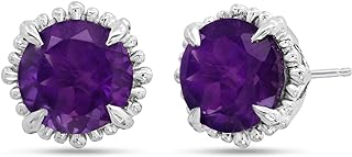 2 CT Round Halo Stud Birthstone Earrings for Women – Gemstone 925 Sterling Silver Jewelry – 8mm Hypoallergenic – Push Back Stone Studs Set by Nicole Miller Fine Jewelry