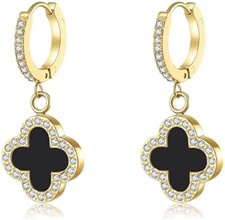 Clover Earrings for Women 18K Gold Plated Four Leaf Clover Hoop Earrings Lucky Drop Earrings Jewelry Gifts for Girls