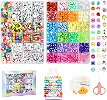 JOJANEAS Pony Beads Kit Bracelet Making Kit Beads for Bracelets Making Friendship Bracelet Kit Smile Face Beads Letter Beads for Jewelry Making Bracelet Beads for Girls Ages 8-12