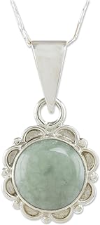 Novica Artisan-Crafted Sterling Silver Jade Pendant Necklace with Cable Chain for Women, Light Green Forest Princess Design from Guatemala