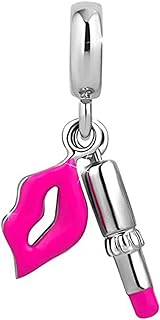 MiiFort Lipstick Kiss Red Pink Lip Cosmetic Dangle Charm Compatible with Pandora Bracelets Date Women Girlfriend Christmas Family Daughter Sister