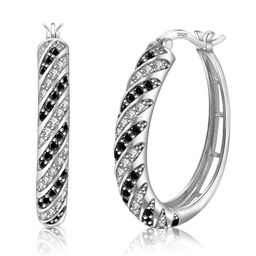 Silver Hoop Earrings, 925 Sterling Silver Hoop Earrings for Women White Gold Plated Hypoallergenic Cubic Zirconia Big Hoop Earrings Jewelry Gift