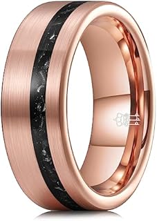 THREE KEYS JEWELRY 4mm/8mm Black/Gold/Rose Gold Tungsten Ring Wedding Band Engagement Ring Custom Ring for Men Women Couple Comfort Fit Matte Finish Edge Center Inlay Silver Shreds/Red Foils