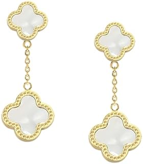 Pearl-Embellished Stainless Steel Clover Dangle Earrings with Push Back for Women - Elegant Stud Design