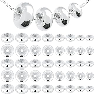 40pcs 5/6/7/8mm Stopper Beads, Brass Silicone Spacer Slider Beads with Rubber Inside, Adjustable Metal Loose Beads for DIY European Bracelets Necklaces Chain Jewelry Making(Silver)