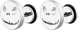 Jack Skellington Skull Stud Earrings, Halloween Skeleton Head Ear Studs Small Stainless Steel Dome Button Studs Jewelry