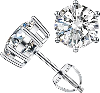 18K White Gold Plated 925 Sterling Silver Diamond Stud Earrings with Screw Back Setting, Moissanite Gems for Women & Men, Elegant Design for Gifting