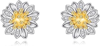 Elegant Sunflower/Daisy/Snowflake/Lotus/Lily of the Valley Stud Earrings with Secure Push-Back Fastening in Sterling Silver, Perfect Women & Girls Jewelry Gift. Unique Floral and Ball Design