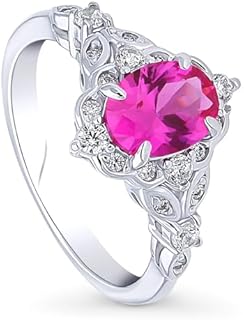 BERRICLE Sterling Silver Halo Wedding Engagement Rings Pink Oval Cut Cubic Zirconia CZ Art Deco Ring for Women, Rhodium Plated Size 4-10