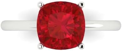 Clara Pucci 2.5 ct Cushion Cut Solitaire Simulated Red Ruby Engagement Wedding Bridal Promise Anniversary Ring 14k White Gold for Women