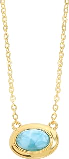 YoTreasure Larimar Gemstone Solid 14K Gold Plated Over 925 Sterling Silver Pendant Necklace