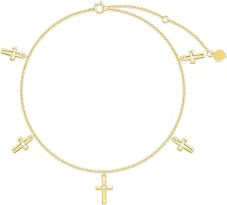 SISGEM 14K Real Gold Cross Anklet for Women,Yellow Gold Faith Cross Foot Link with Moissanite Christmas Birthday Gifts for Mom Wife 8''-10''