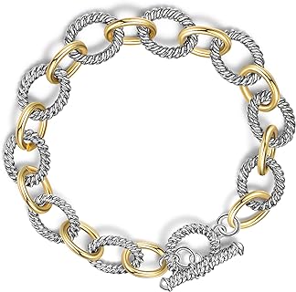 Toggle Clasp Designer Bangle Bracelet - Link Chain Silver & Copper Circle Wire Cable Bangle - Elegant Gift for Women and Girls