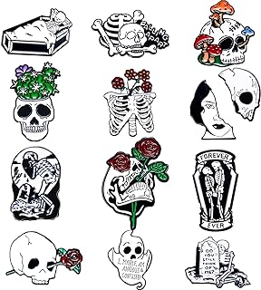 13 Pieces Goth Pins Set Horror Pins Cute Mushroom Pin Skull Spooky Skeleton Pins Flower Brooch Pins Mini Cartoon Lapel Pins Badges Pins for Women Men Backpack Hats Clothes