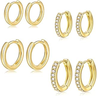 Silver/Gold Huggie Hoop Earrings Set, Mini Cartilage Earrings Hypoallergenic Small Huggy Hoop for Women Mens 6mm 8mm 10mm 12mm