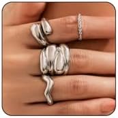 Chunky Gold Rings for Women Adjustable Dainty Silver Rings for Women Gold Stackable Thin Rings Bold Thick Statement Rings Silver Gold Plated Jewelry