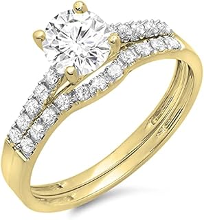 Two-Stone Moissanite & White Diamond Wedding Ring Set in 14K White Gold for Brides - Sophisticated Round Design