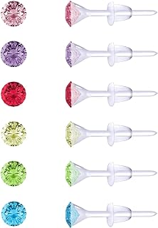 Plastic Post Earrings for Women Girls Colorful Cubic Zirconia Stud Earrings with Plastic Post Minimalist 2mm 3mm 4mm 5mm Rhinestone Studs for Sensitive Ears