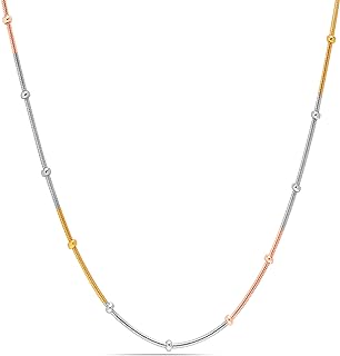 LeCalla 925 Sterling Silver Italian Beaded Snake Necklace with Tri-Color Plating and Spring Ring Clasp for Women and Teens - Unique 1MM Design
