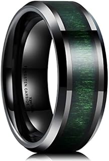 King Will NATURE 8mm Mens Black Tungsten Carbide Wedding Ring Green Wood Inlaid Mens Ring Comfort Fit