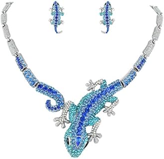 EVER FAITH Austrian Crystal Art Deco Gecko Lizard Necklace Earrings Set