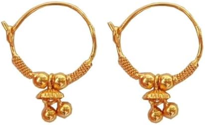 22K/18K Real Certified Fine Yellow Gold Plane Beads Hoop Earrings