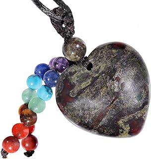 SUNYIK 7 Chakra Heart Stone Pendant Necklace for Women, Healing Crystal Stone Adjustable Amulet Necklace