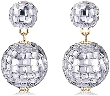 Silver French Wire Back, Zinc Disco Ball Drop Earrings for Women, Mirror Finish, Dance and Party Accessory