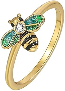 Charming Bee Engagement Ring, Cubic Zirconia Detailing, Ideal for Women and Girls, Cute Honeybee Design, Comfort Fit Size 8, Ideal Fashion Gift, 14K Gold Plated