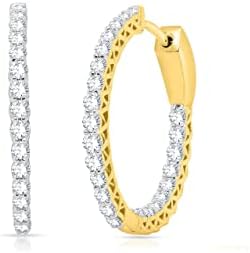 1 3/4 Cttw Round Shape Natural Diamond Inside Outside Hoop Earrings with Hinged Hoop In 14K Yellow Gold Over Sterling Silver Gift for Women's (Clarity-I2, Color-J, 1.72 Carat)