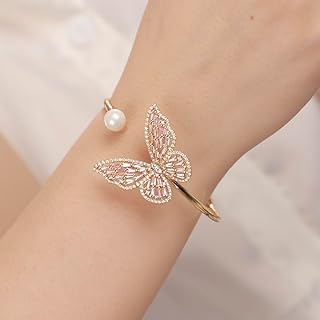 Crystal Butterfly Pearl Bracelet Bangle for Women and Girls